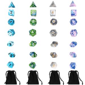 7Pcs Set Acrylic Polyhedral Dice + Bag for DND RPG MTG Role Playing Board Game